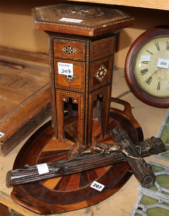 Inlaid tray, table & cross
